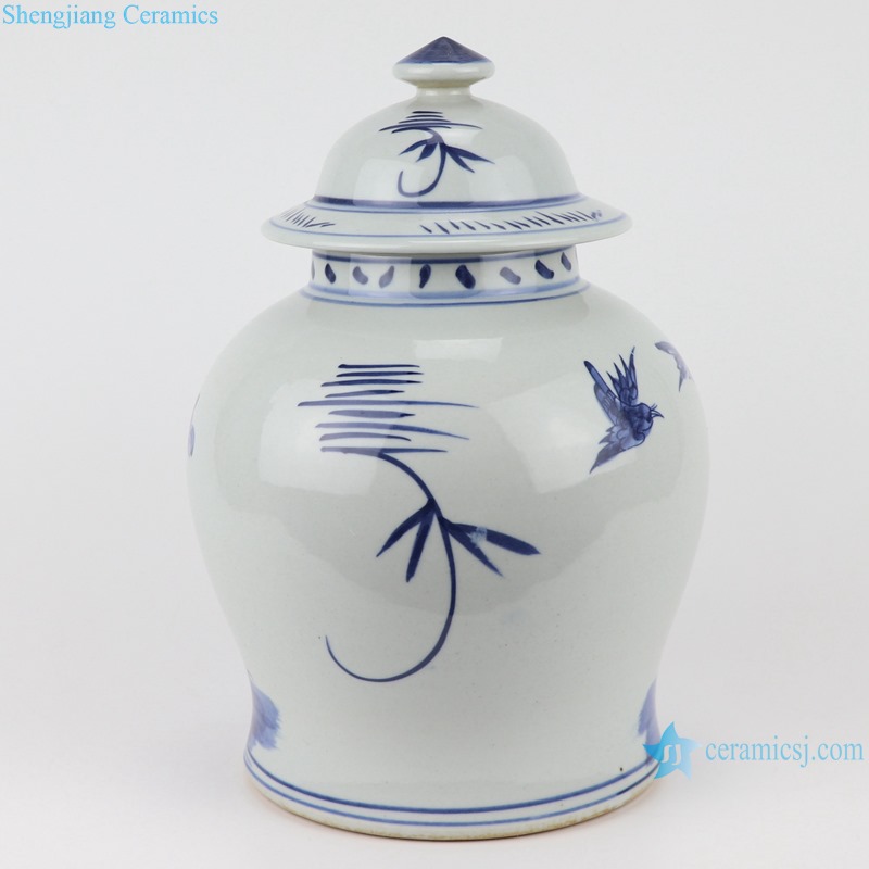 RZSI48-M beautiful popular hand painted floral and bird pattern ceramic temple jar for home decoration