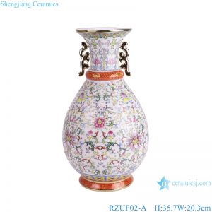 RZUF02-A Gold Line flower pattern Colorful Okho spring bottle Ceramic Flower Vase