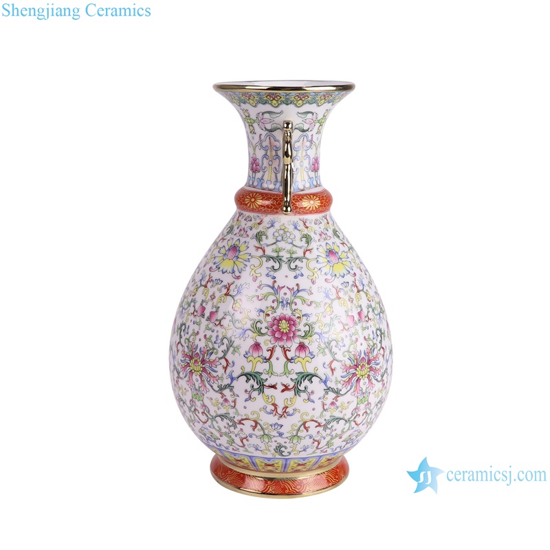 RZUF02-A Gold Line flower pattern Colorful Okho spring bottle Ceramic Flower Vase--side view