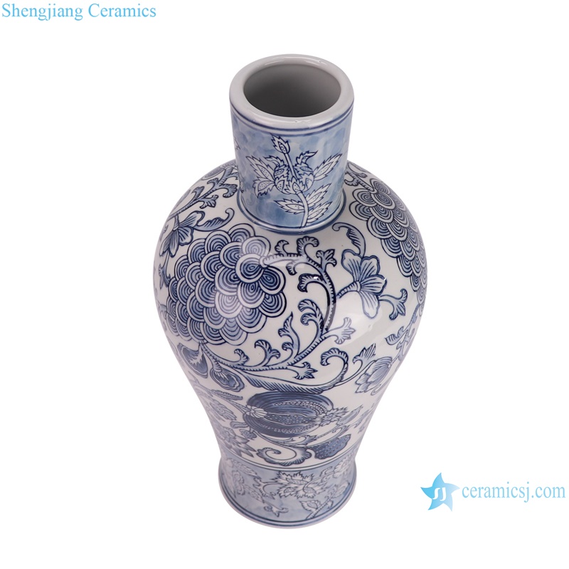 RXAY23G163 Modern Style Long Neck pomegranate Pattern Chinese blue and white Ceramic Flower vase --vertical view