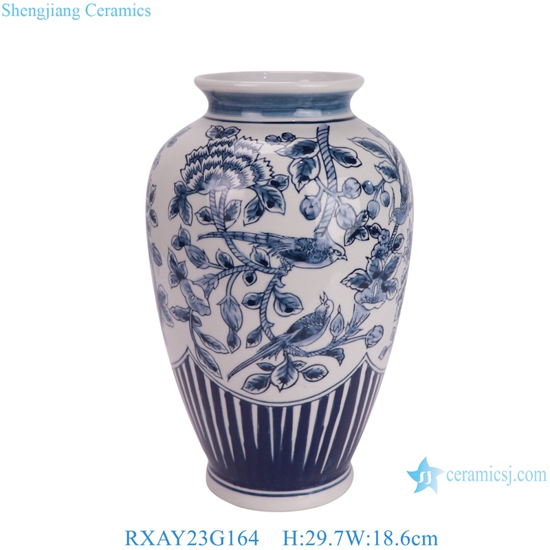 RXAY23G164 Chinese Blue and white flower bird pottery barn ceramic vases
