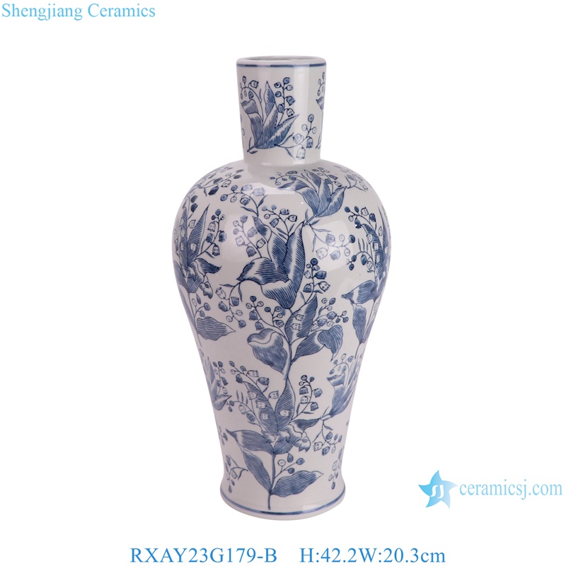 RXAY23G179-B Modern Style Long Neck leaf pattern Chinese Ceramic Flower vase 