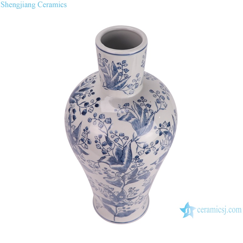 RXAY23G179-B Modern Style Long Neck leaf pattern Chinese Ceramic Flower vase--vertical view