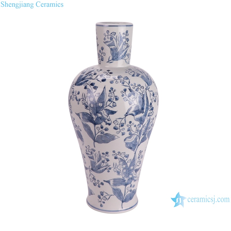 RXAY23G179-B Modern Style Long Neck leaf pattern Chinese Ceramic Flower vase--side view