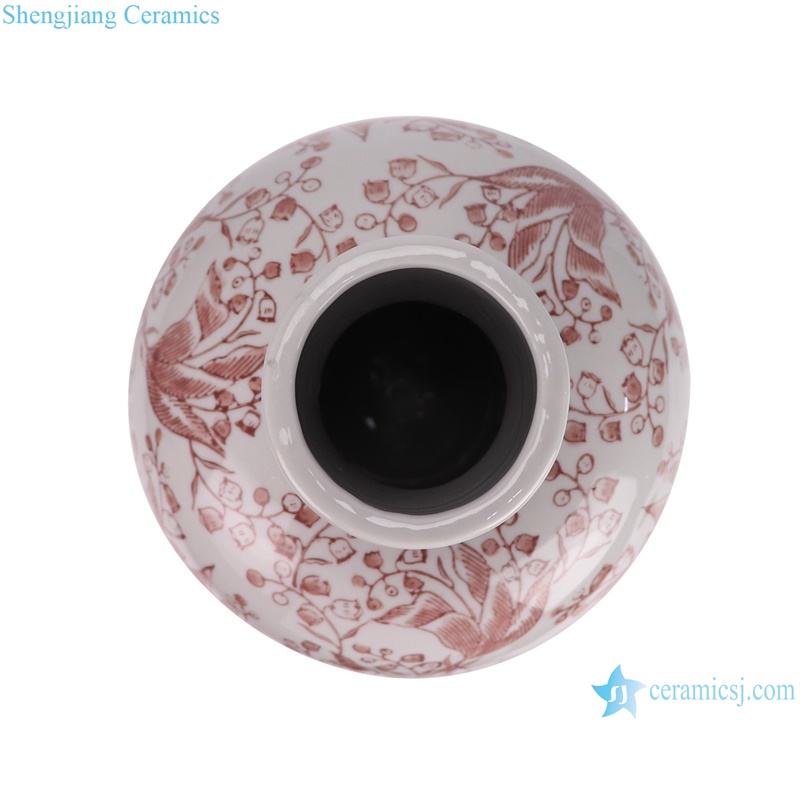 RXAY23G179 Modern Style Red Long Neck leaf pattern Chinese Ceramic Flower vase --top view