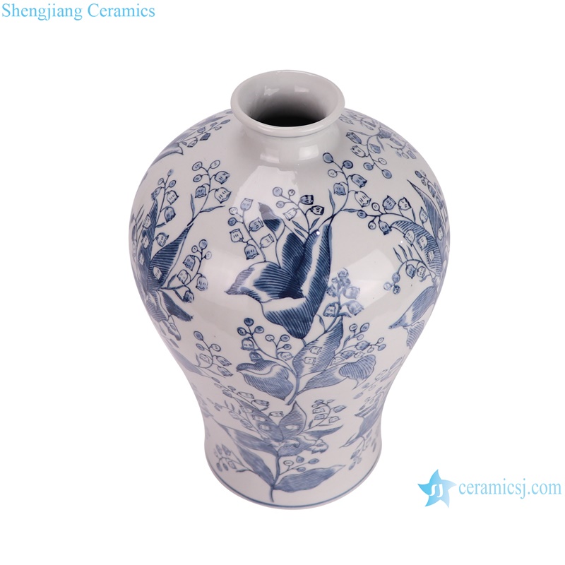 RXAY23G180-B Chinese Blue and White Flower and Bird Plum Ceramic Flower vase--vertical view