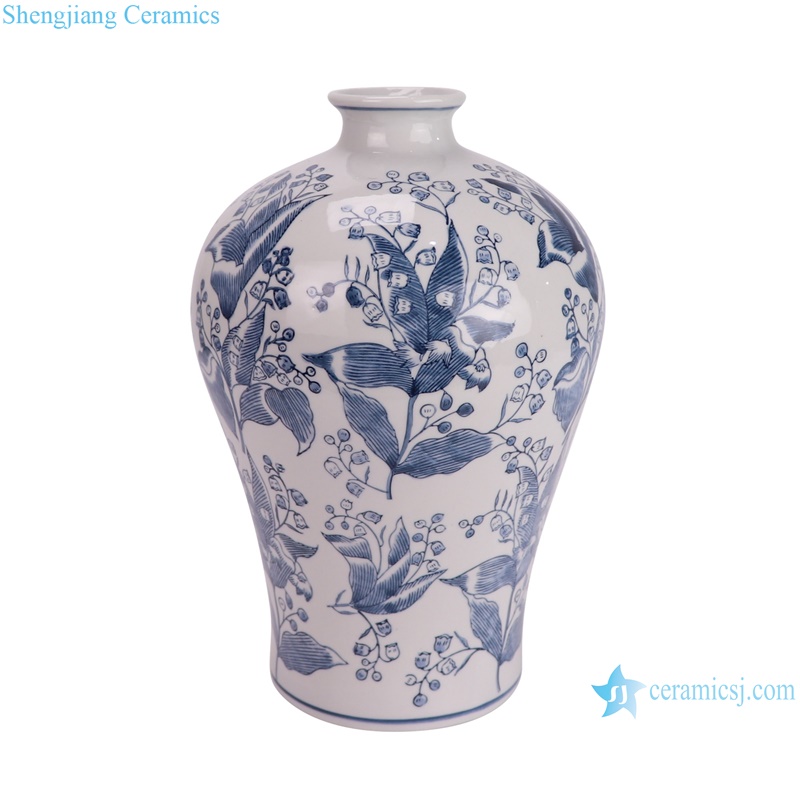 RXAY23G180-B Chinese Blue and White Flower and Bird Plum Ceramic Flower vase--side view