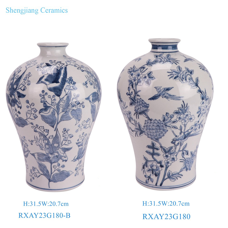 RXAY23G180/RXAY23G180-B Chinese Blue and White Flower and Bird Plum Ceramic Flower vase