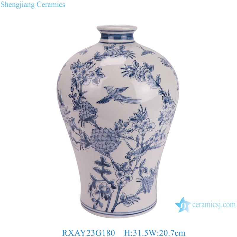 RXAY23G180 Chinese Blue and White Flower and Bird Plum Ceramic Flower vase