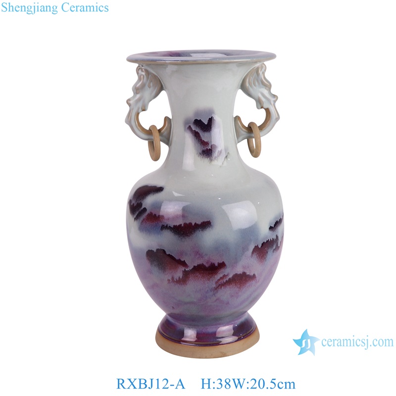 RXBJ12-A Chinese beautiful Jun-kiln landscape pattern double ears ceramic vase for home decoration