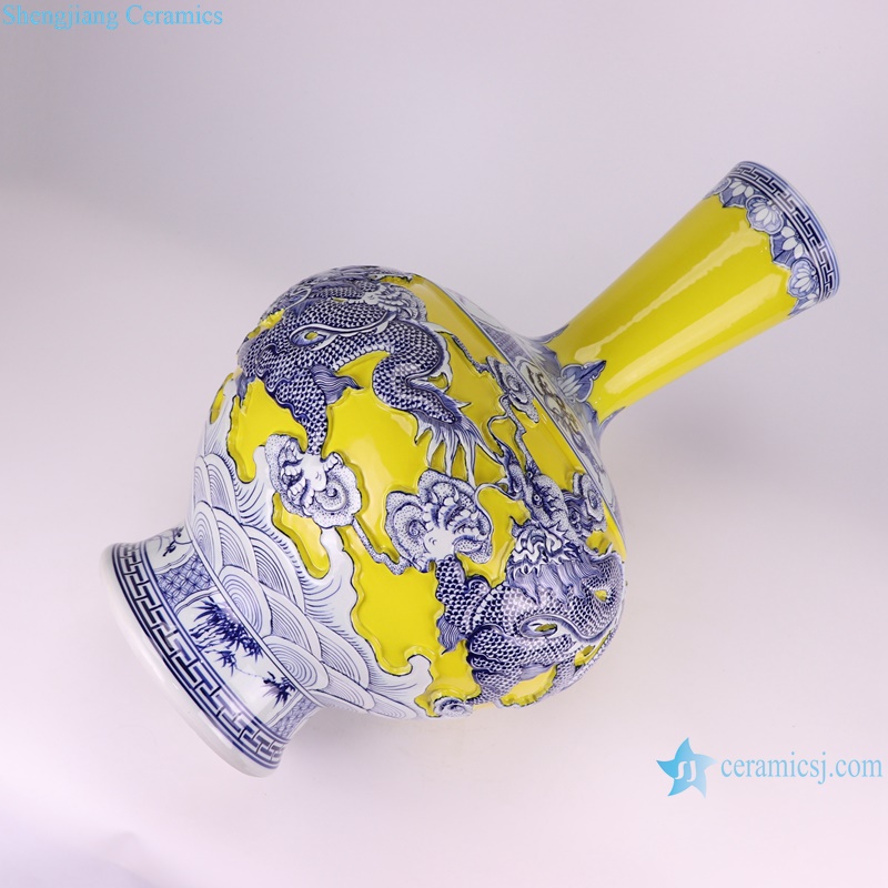 yellow ground dragon pattern high quality ceramic vase for deco