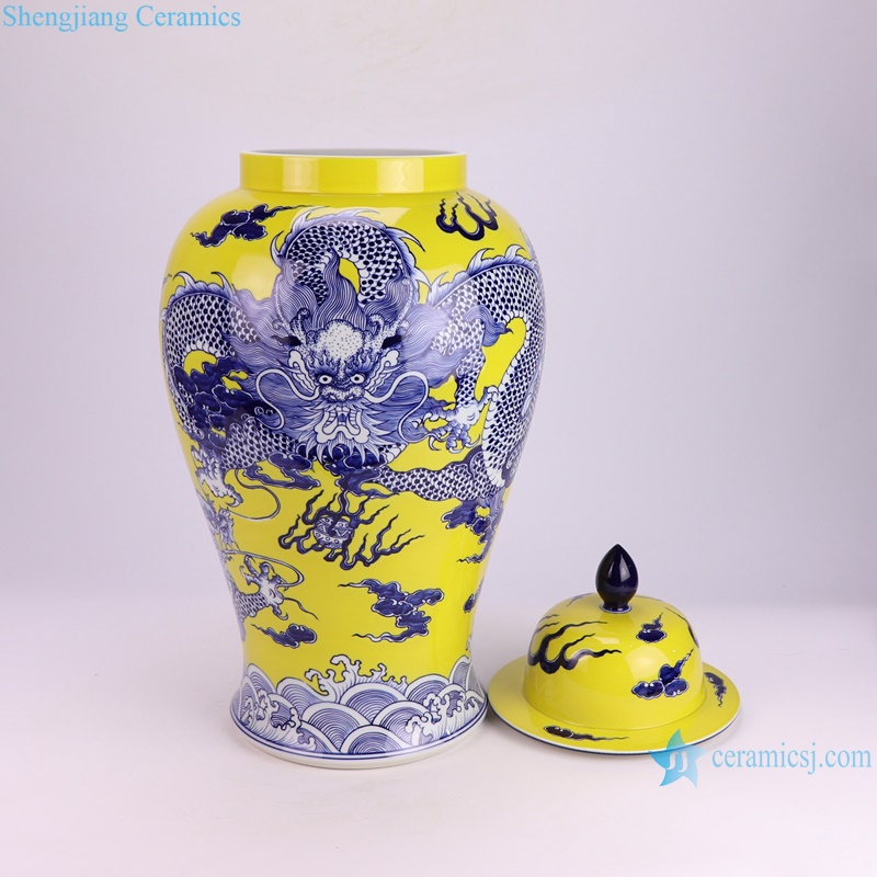RXBQ02-A High quality hand painted yellow ground dragon pattern ceramic temple jar for home decoration
