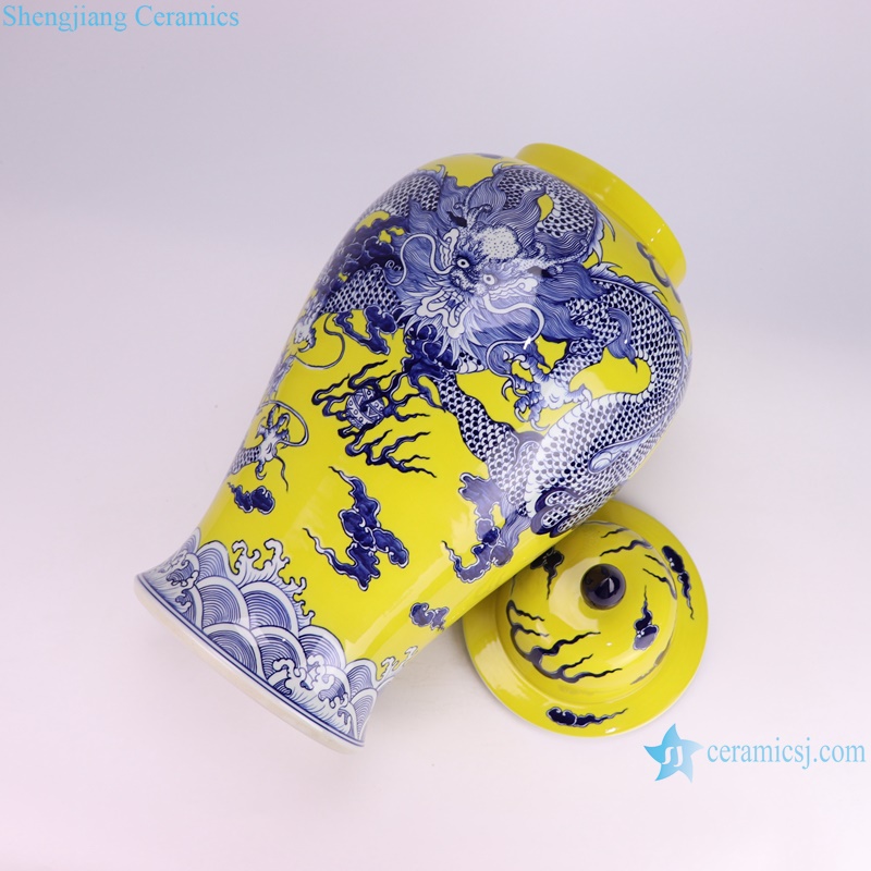 RXBQ02-A High quality hand painted yellow ground dragon pattern ceramic temple jar for home decoration