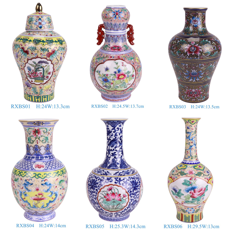 colorful floral pattern enamel ceramic vase for home decoration