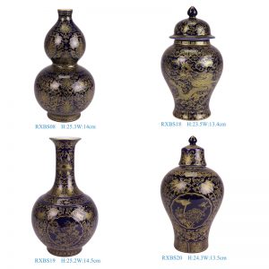 RXBS08-19-20-21 dark blue ground gold drawing chinese vase for home decoration