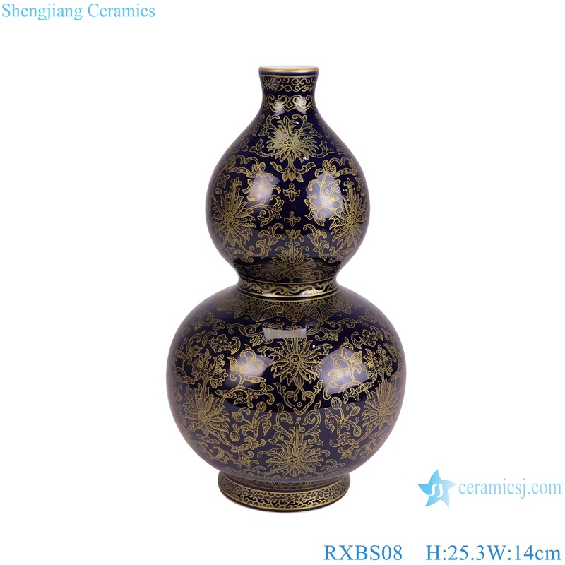 RXBS08-19-20-21 dark blue ground gold drawing chinese vase for home decoration