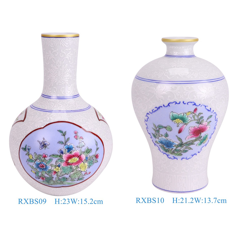 RXBS09-10 colorful carved on white ground with lotus branch and butterfly pattern gold trim ceramic vase for home decoration