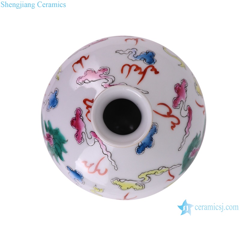 RXBS11-15 white background lion hydrangea pattern gold trim enamel revolving ceramic vase for home decoration