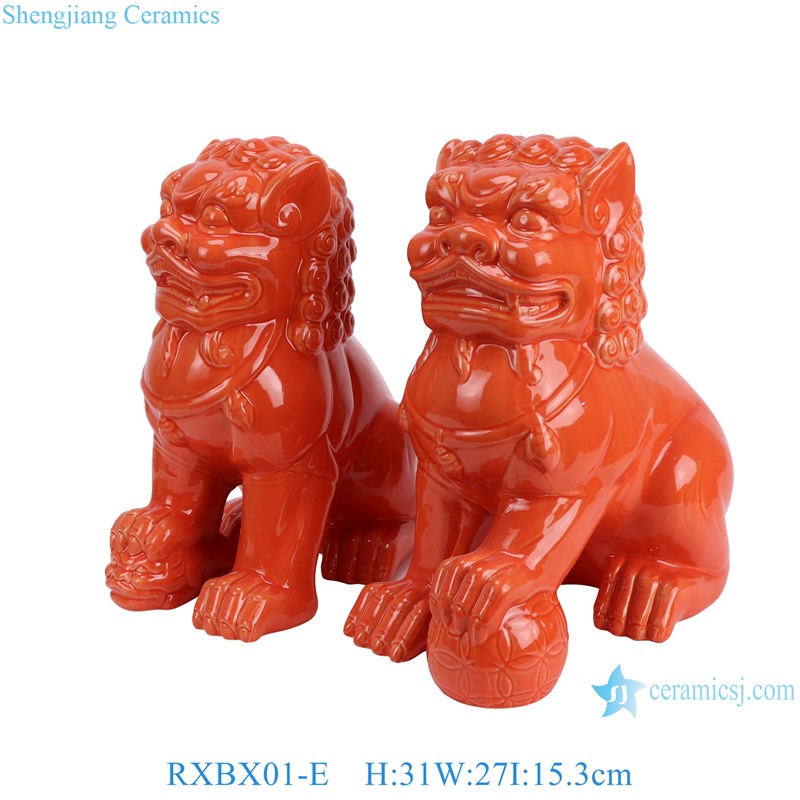 RXBX01-A-B-C-D-E Jingdezhen single color carving lion dog sculpture Yellow,blue,white,red color