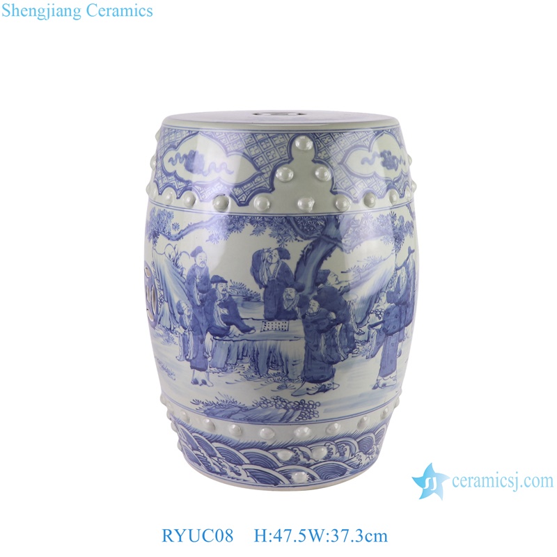RYUC08 Jingdezhen new style blue and white hand painted character story design ceramic stool for home or garden