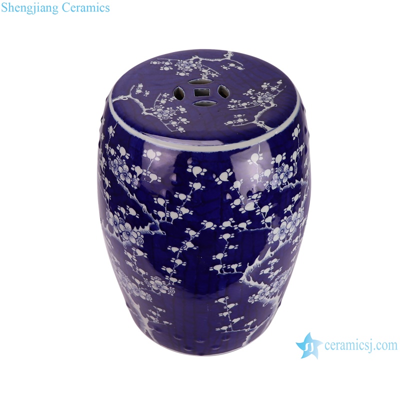 RZOY41-A Jingdezhen new blue ground hand painted white blossom design ceramic stool for home or garden