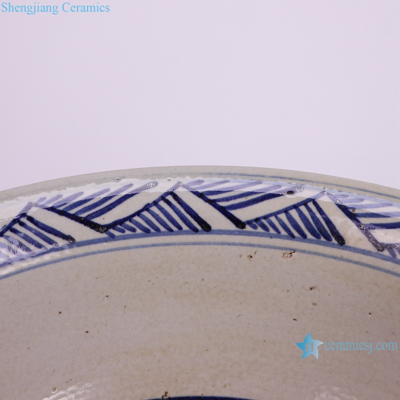 RZPJ03-B-L high quality blue and white hand painted landscape pattern big size bowl for garden