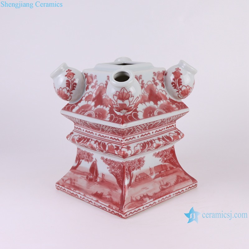 red color ceramic flower tower for home decoration