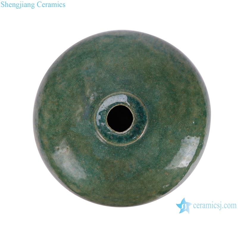 RZSP73 Antique Kiln Transform Green color Glazed Split Cracked Plum Ceramic Flower in Vase--top view