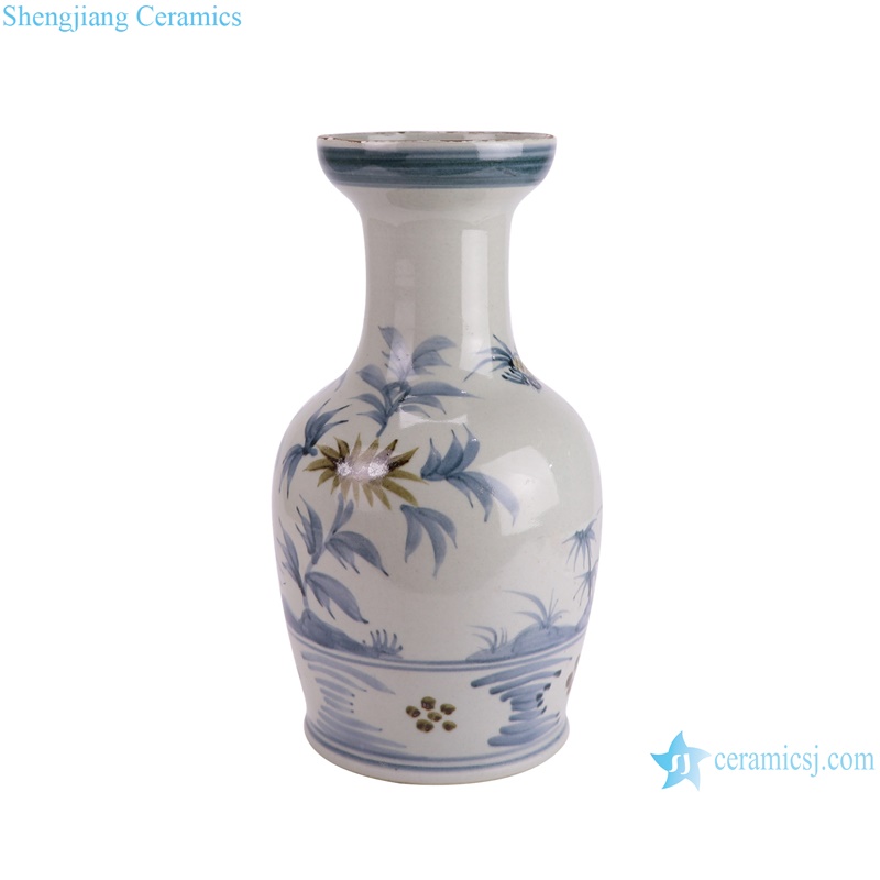 RZSX95-A Red flower bird bamboo pattern stick hammer bottle Chinese blue and white Ceramic Flower Vase--side view