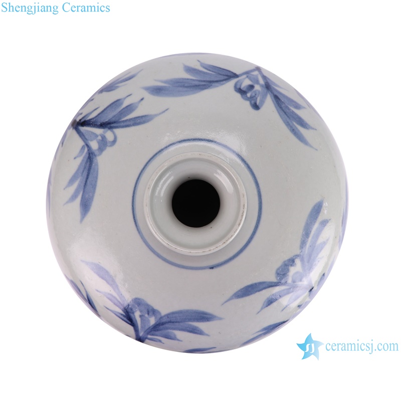 RZSX96-A Antique Bird and flower bamboo patterns Chinese Blue and White Porcelain Vase--top view