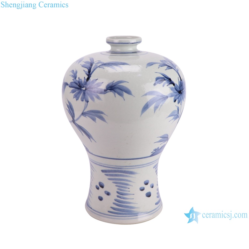 RZSX96-A Antique Bird and flower bamboo patterns Chinese Blue and White Porcelain Vase--side view