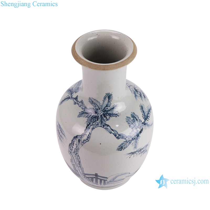 RZSX98-A Antique blue and white Pine tree Pattern Ceramic flower Vase--vertical view