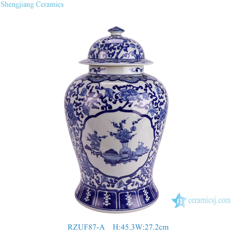 RZUF87-A beautiful hand painted opening-window Bogu pattern ceramic temple jar for home decoration