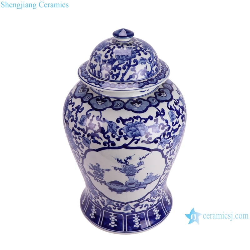RZUF87-A beautiful hand painted opening-window Bogu pattern ceramic temple jar for home decoration
