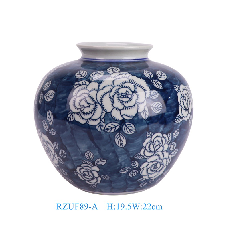 RZUF89-A beautiful blue and white peony floral pattern apple shape ceramic vase for home decoration