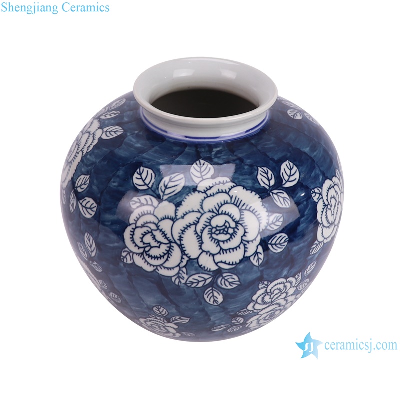 RZUF89-A beautiful blue and white peony floral pattern apple shape ceramic vase for home decoration
