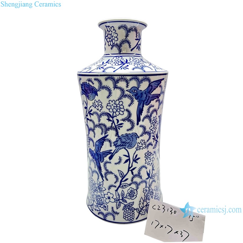 RXAE series cheap price blue and white flower and bird pattern ceramic vase for home decor