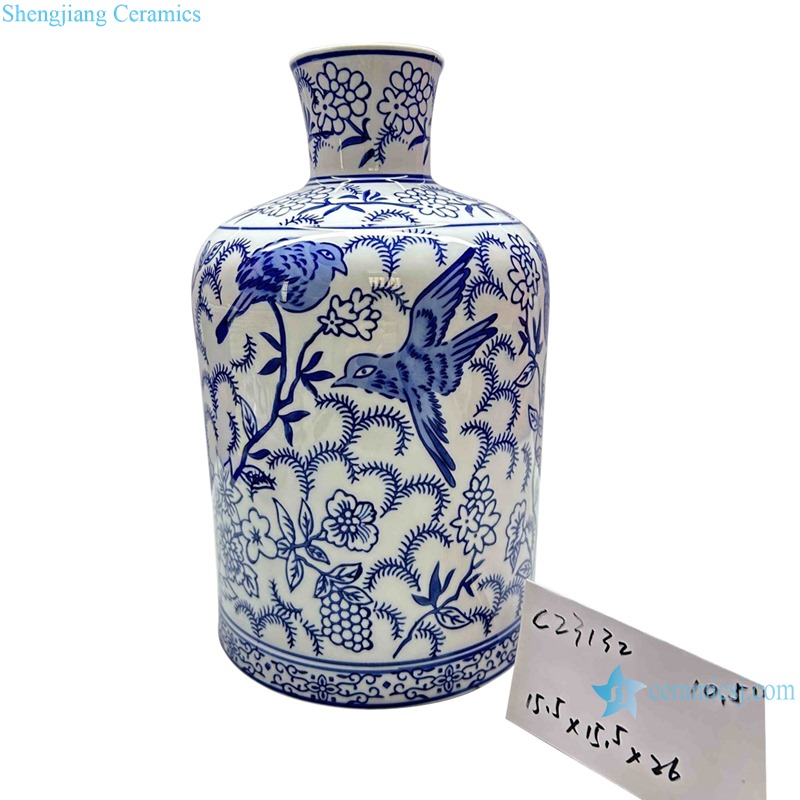 RXAE series cheap price blue and white flower and bird pattern ceramic vase for home decor