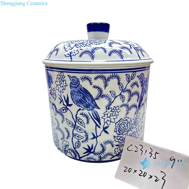 RXAE series blue and white floral and bird pattern ceramic ginger jar for home decoration