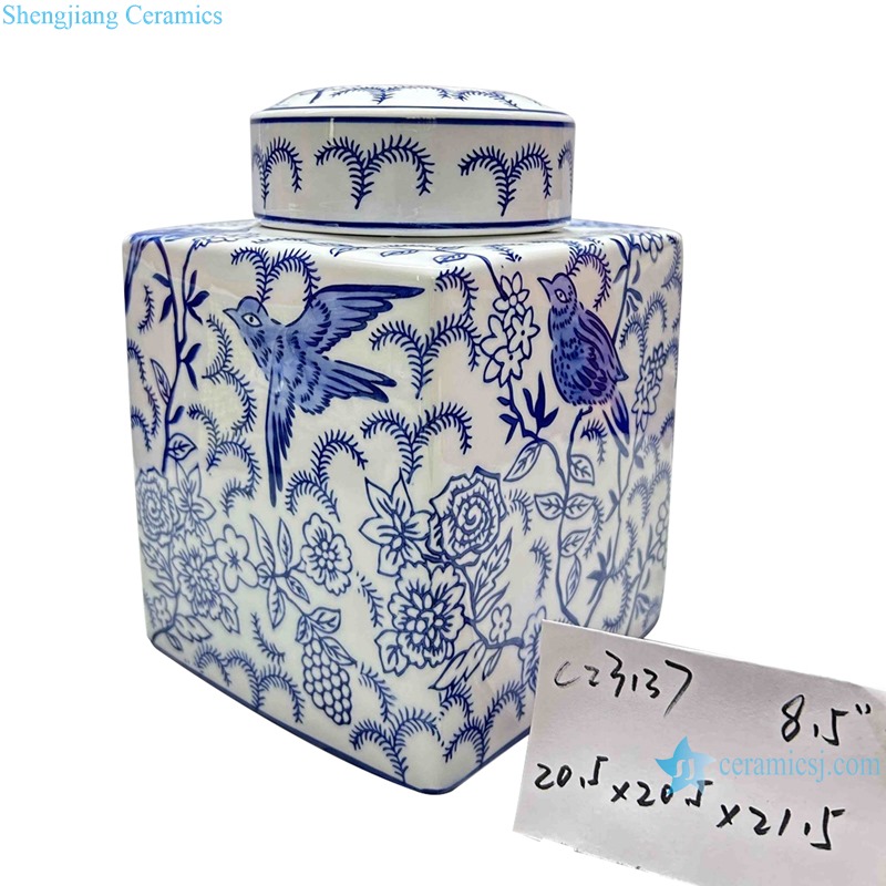 RXAE series blue and white floral and bird pattern ceramic ginger jar for home decoration