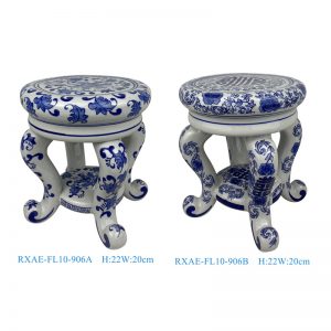 RXAE-FL10-906A-B 9inch blue and white small size cute 4feet ceramic stool