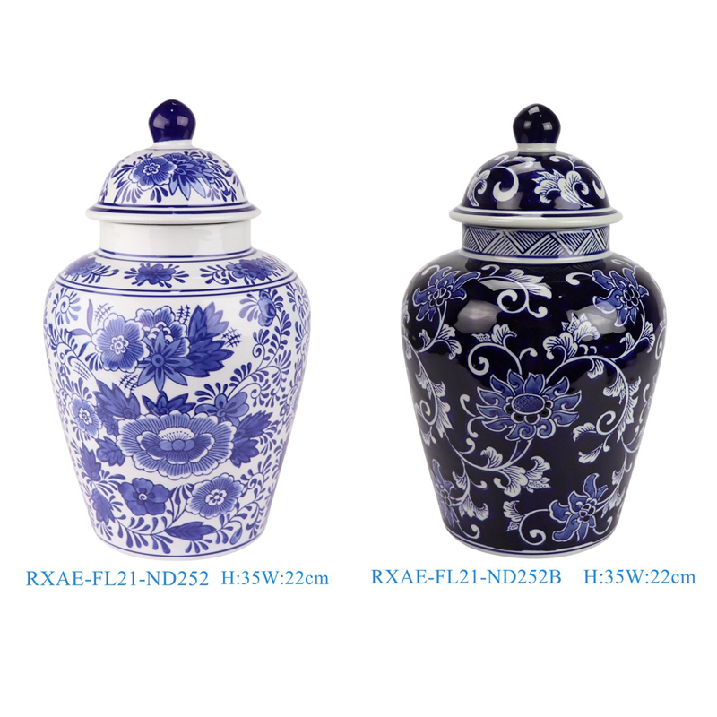 RXAE-FL21-ND252-B Low price beautiful blue and white twisted branch pattern temple jar for home decoration