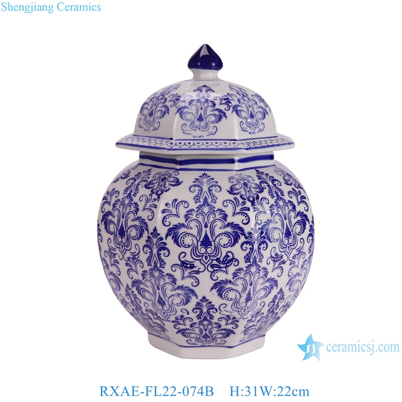 RXAE-FL22-074B new beautiful blue and white floral pattern ceramic jar for home decoration