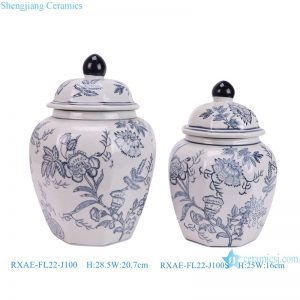 RXAE-FL22-J100 blue and white floral pattern ceramic lidded jar for home decoration