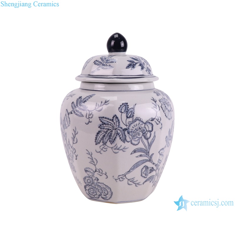 RXAE-FL22-J100 blue and white floral pattern ceramic lidded jar for home decoration