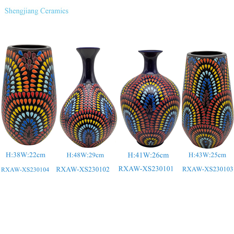 RXAW-XS230101-RXAW-XS230104 Blue background Colorful water droplet pattern Ceramic Flower Vase