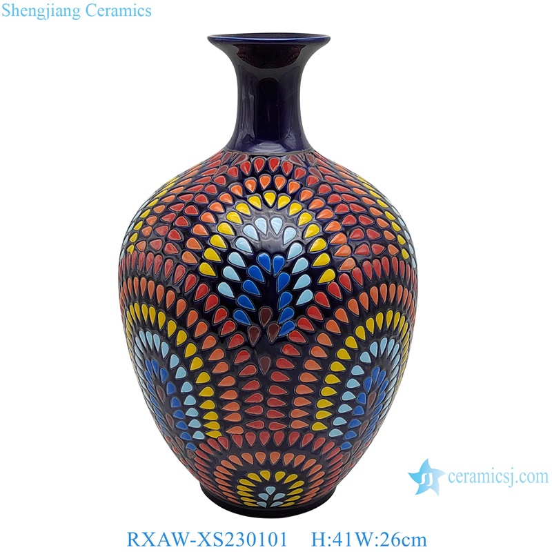RXAW-XS230101 Blue glazed Colorful water drop pattern ceramic table vase