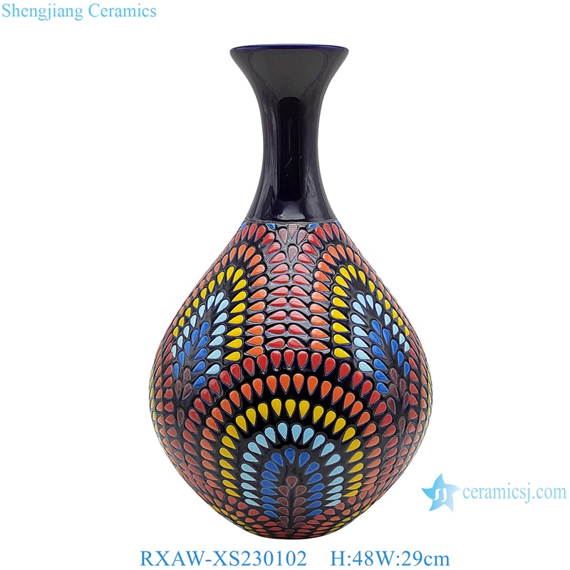 RXAW-XS230102 Blue glazed Colorful water drop pattern Okho spring bottle ceramic flower vase