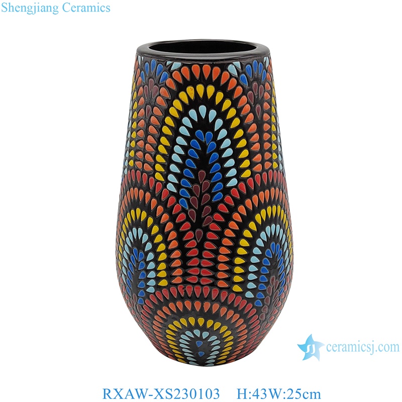 RXAW-XS230103 Blue glazed Colorful water drop pattern bucket bottle ceramic flower vase large size
