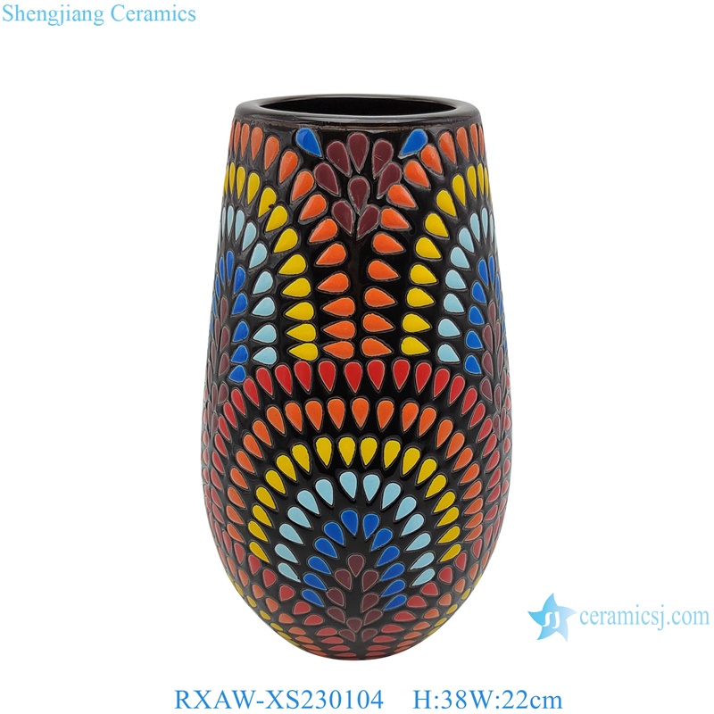 RXAW-XS230104 Blue glazed Colorful water drop pattern bucket bottle ceramic flower vase small size